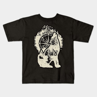 Wolf mountain and compass Kids T-Shirt